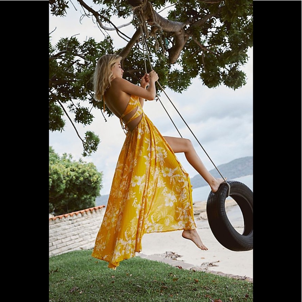 Lille Tropical Floral Print Halter Long Midi Dress